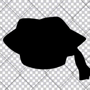 May include: A black graduation cap with a tassel, set against a transparent background. The cap is a traditional mortarboard shape, commonly worn by graduates during commencement ceremonies.