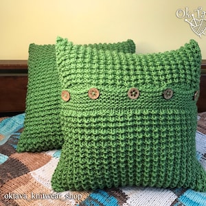 Gebreide kussenslopen groen en geel • Handgemaakte woonaccessoires • Decoratief kussen • Cadeau voor een housewarming (alleen de hoes) 40 cm