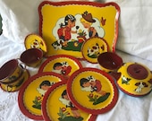 Darling Ohio Art Tin Litho Toy Tea Set quot Boy And Girl In A Garden quot Number 173