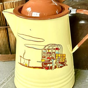 Enamelware Coffee Pot With Rare Two Clouds From Monterrey Western Ware Made In Mexico
