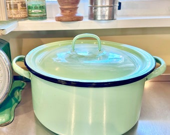 Pretty French Enamelware Lidded Stock Pot