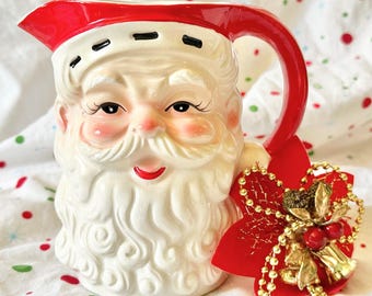 Fun & Hard-to-find Striped Santa Pitcher With Six Matching Fun & Hard-to-find Striped Santa Pitcher With Six Matching