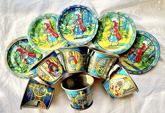 Vintage tin sale tea set