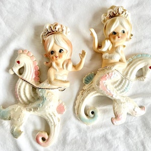 Whimsical Mermaid & Seahorse Wall Plaque Made In Japan – Each One Sold Individually