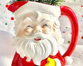 Fun & Hard-to-find Striped Santa Pitcher With Six Matching Fun & Hard-to-find Striped Santa Pitcher With Six Matching