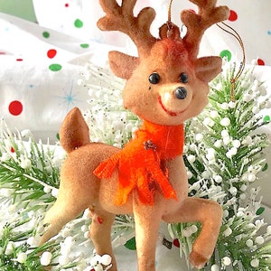 Cute Flocked Blow Mold Reindeer Ornament