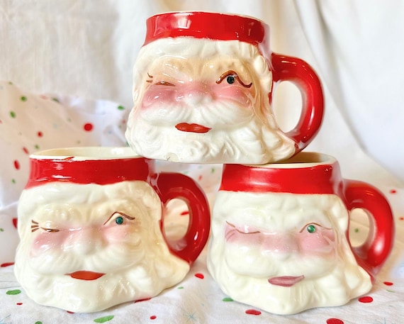 Hand-Painted Winking Santa Mug With Rhinestone Eye – Each One Sold Individually
