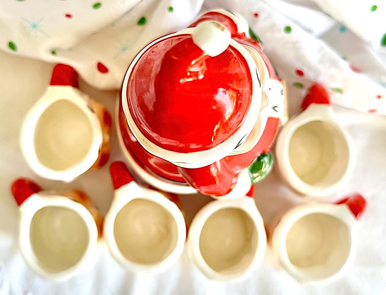 Adorable Hand Painted Santa Decanter Set From Lefton's