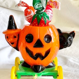 Hard Plastic Jack-O-Lantern Candy Holder/Pull Toy From Rosbro Plastics