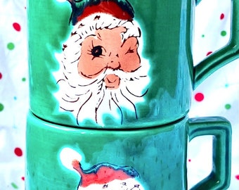 Set Of Two Winking Santa Mugs From Wales China Made In Japan