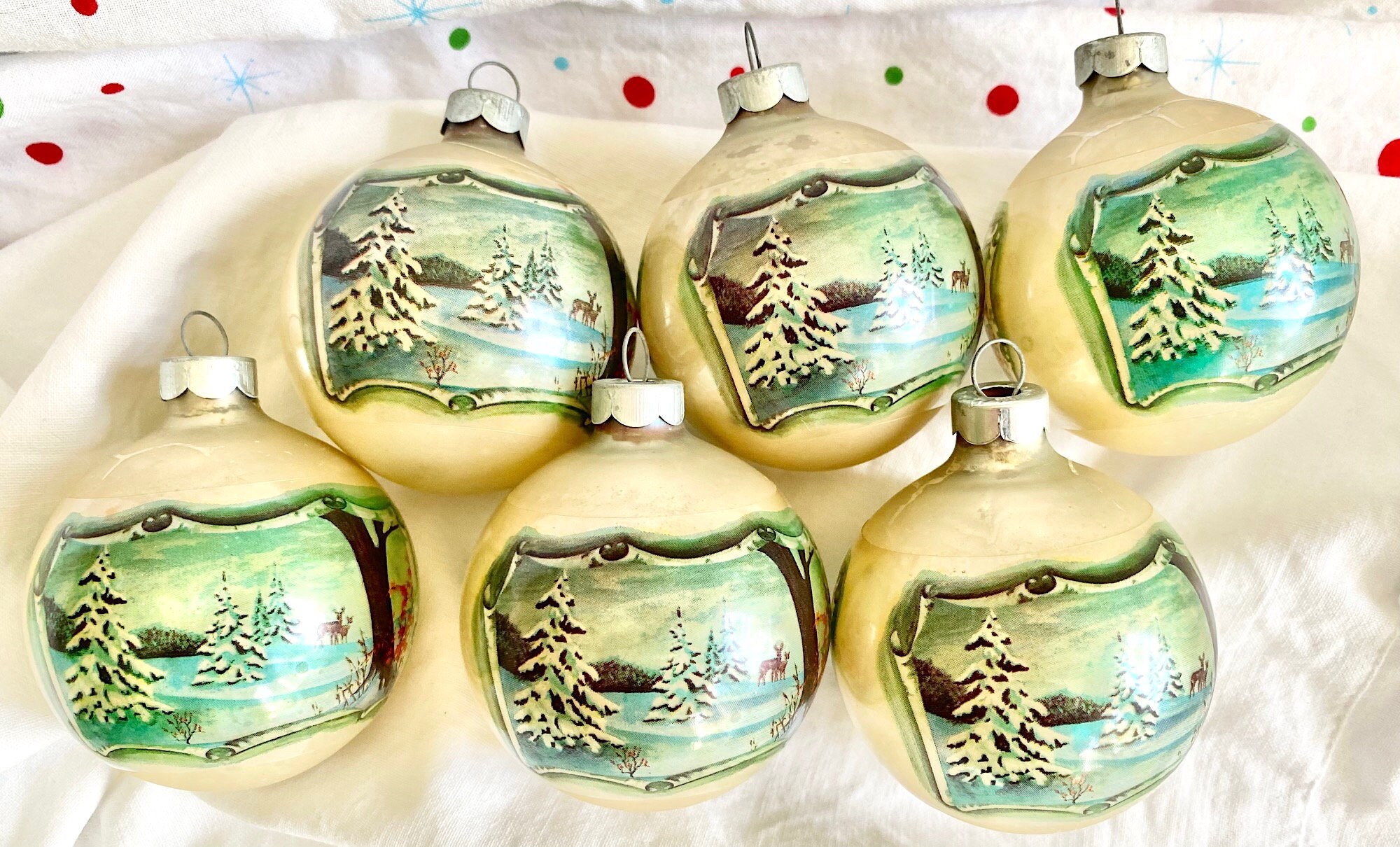 Mid Century Glass Ornament Set With Wraparound Design Etsy