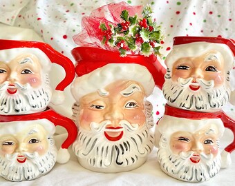 Fun & Hard-to-find Striped Santa Pitcher With Six Matching Fun & Hard-to-find Striped Santa Pitcher With Six Matching