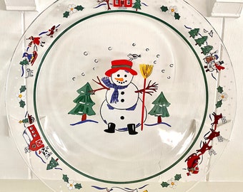 Clear Glass Snowman Platter Made In France