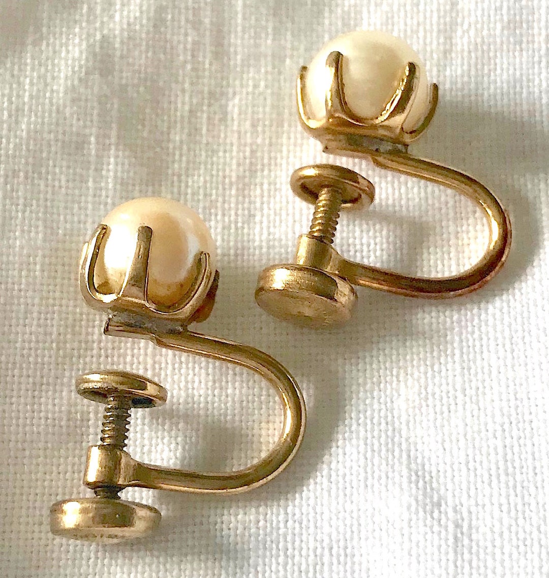 Mid Century Faux Pearl Earrings With Screw Backs - Etsy