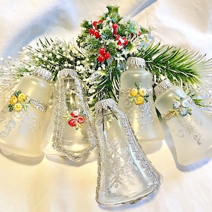Beautiful Set Of Hand-Decorated Bell-Shaped Ornaments From Krebs Made In West Germany