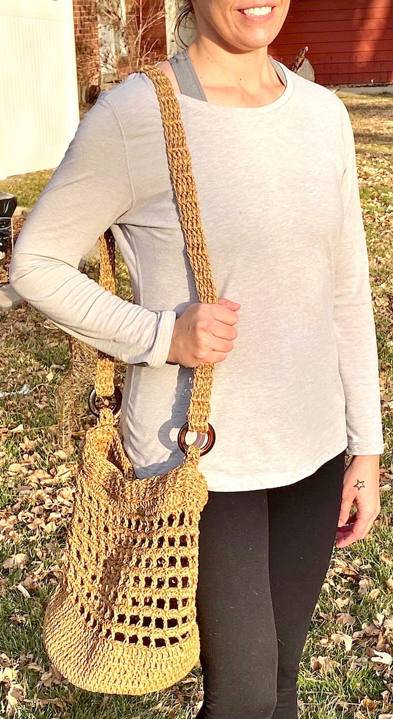 Fun Macramé Shoulder Bag Made Of Natural Jute