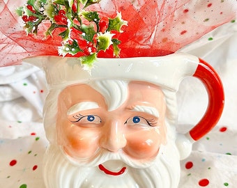 Fun & Hard-to-find Striped Santa Pitcher With Six Matching Fun & Hard-to-find Striped Santa Pitcher With Six Matching