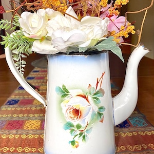 Shabby Chic French Enamelware Coffee Pot From The Factory Of Japy Frères
