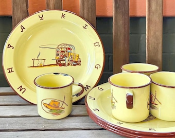 Cowboytallrik med matchande mugg från Monterrey Western Ware tillverkad i Mexiko – varje set säljs individuellt