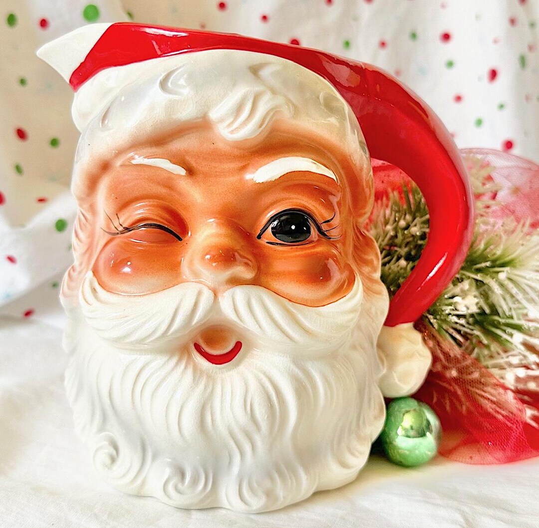 Hand Painted Winking Santa Pitcher From Inarco Japan - Etsy