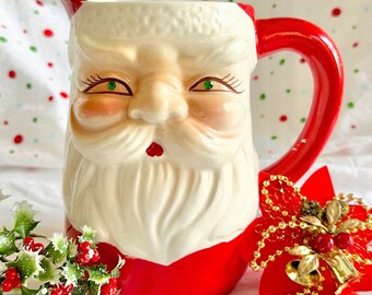 Fun & Hard-to-find Striped Santa Pitcher With Six Matching Fun & Hard-to-find Striped Santa Pitcher With Six Matching