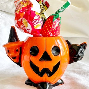Hard Plastic Jack-O-Lantern Treat Holder From Rosbro Plastic