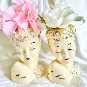 レディーヘッドベース 少女 1940〜60年代 花瓶 陶器 アンティーク 美品 1940s Lady Head Vase - Etsy