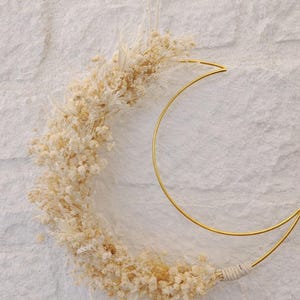 Neutral Floral Crescent Moon Wall Decor – Ramadan, Eid Mubarak, Nursery image 1