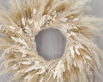 Handmade Pampas Grass Wreath | Dried Flower Neutral Wreath, Cream