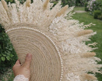 Neutral Bridal Floral Pampas Fan Clutch Bouquet