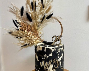 4' Gold & Black Pampas grass dried flower cake topper wreath hoop | Pampas Grass | UK | Wedding | Baking