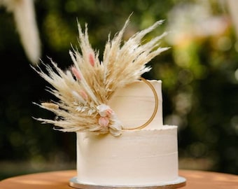 Rustic Pampas Grass Cake Topper | Gold Hoop Wedding Decor