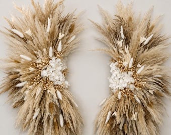 Decoración de pared Pampas / Marco de espejo neutro / Decoración de salón / Flores para arco de boda