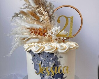Pampas Grass Cake Topper Wreath | Gold Ruscus, Bunny Tails