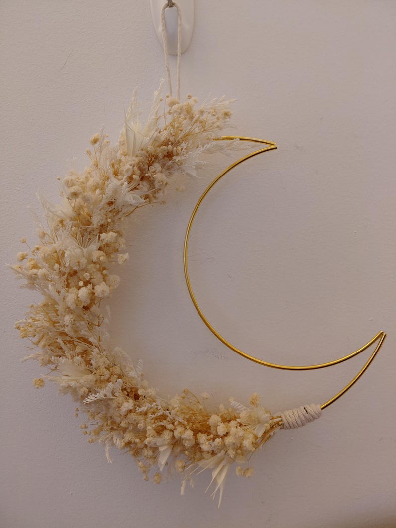 Neutral Floral Crescent Moon Wall Decor – Ramadan, Eid Mubarak, Nursery image 4