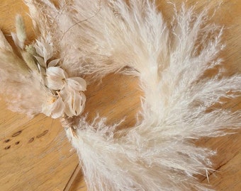 4' Fluffy white Pampas grass cake topper wreath | Boho Cake Decor UK