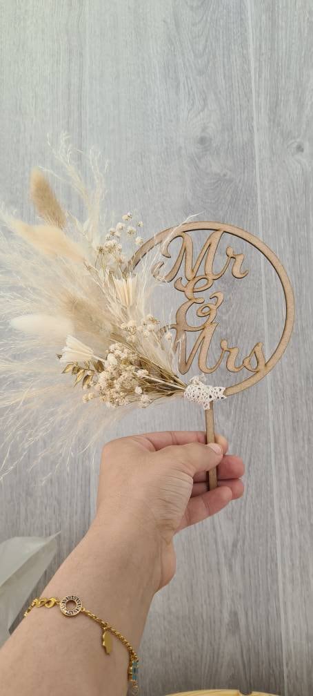 Buy 4' Rustic Pink and Gold Pampas Grass and Dried Flower Cake Topper  Wreath Hoop UK Wedding Oh Baby Cake Topper Online in India 