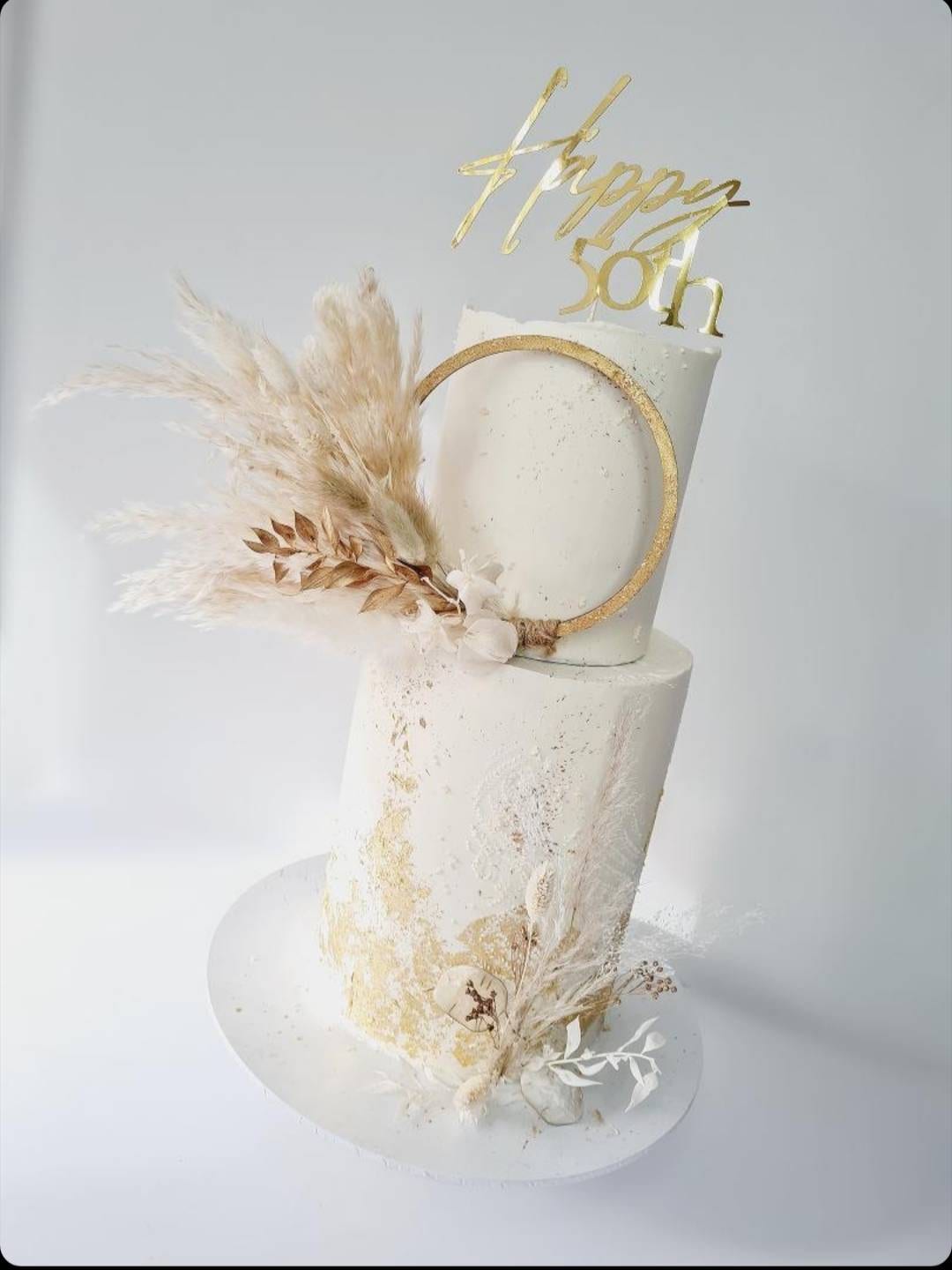 4' Cream & Gold Pampas Grass Cake Topper Wreath Hoop Pampas Grass UK  Wedding Baking 