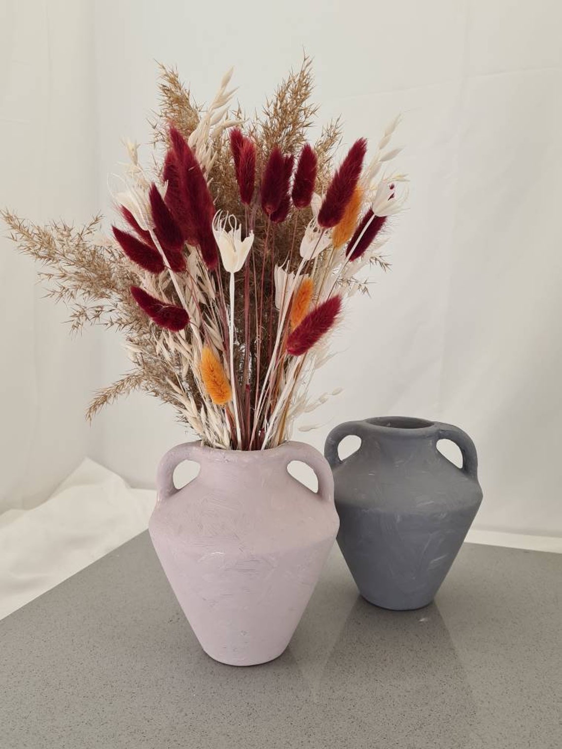 Rustic pink vase with Pampas Grass and dried flower bouquet Etsy