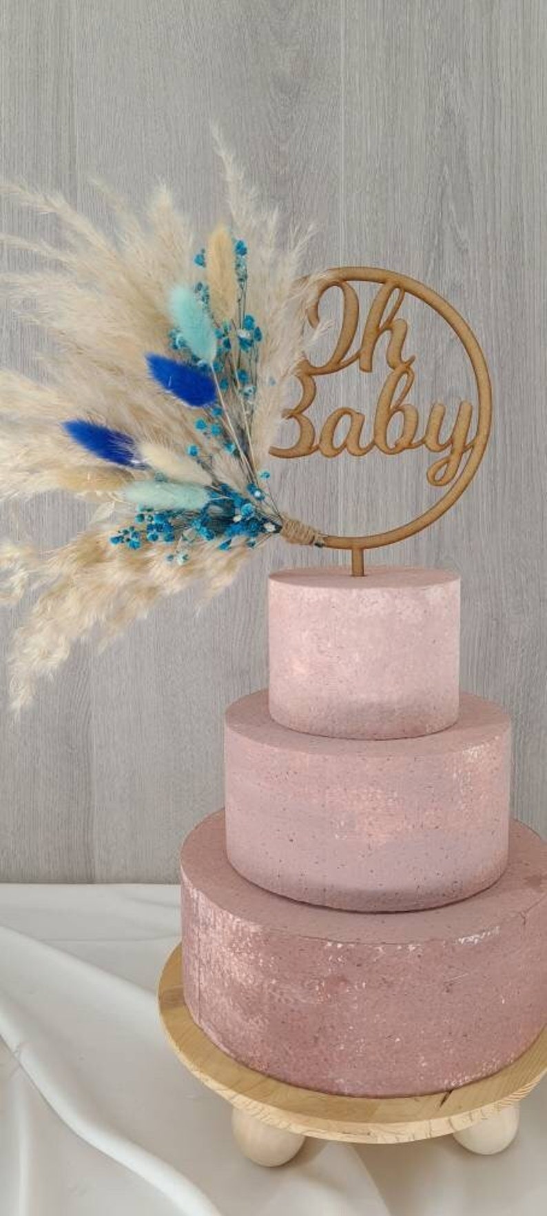 Pampas Grass Baby Shower Cake Topper | Blue & Pink Dried Flowers - Etsy