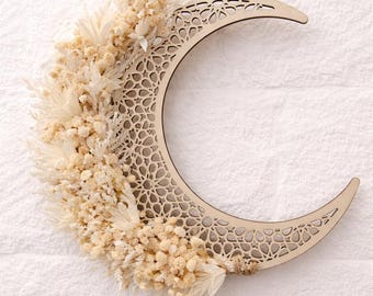 Floral Crescent Moon Wall Decor – Ramadan, Eid Mubarak, Nursery