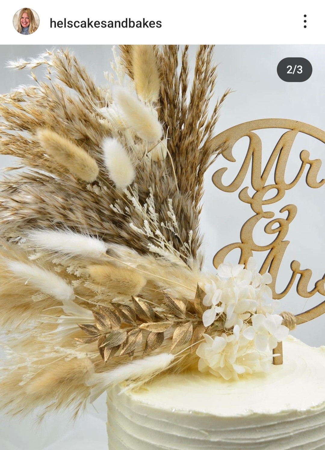 4' Cream & Gold Pampas Grass Cake Topper Wreath Hoop Pampas Grass UK  Wedding Baking 