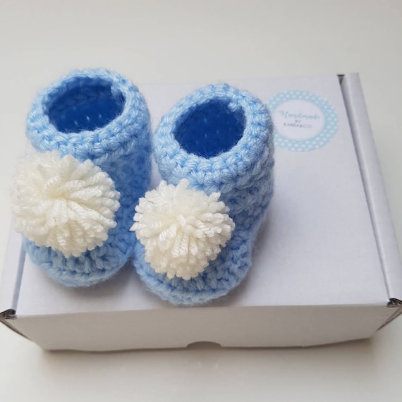 Baby booties blue baby boots tiny baby 