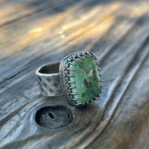 Natural Fox Turquoise and Oxidized Sterling Silver Ring (s 8.75) / Handmade / Chakra Jewelry - Free U.S. Shipping