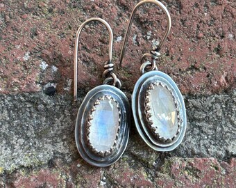 Rosecut Moonstone and Sterling Silver Earrings