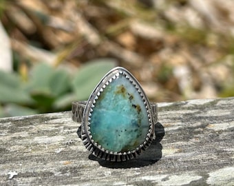 Peruvian Blue Opal and Oxidized Sterling Silver Ring (7.25)