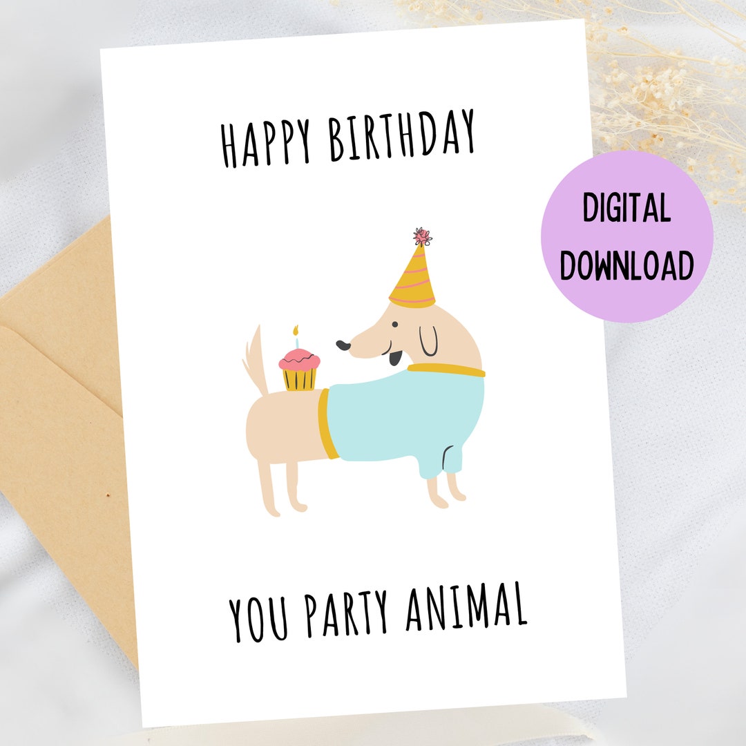Printable Birthday Card Funny Cute Instant Download PDF Dog - Etsy