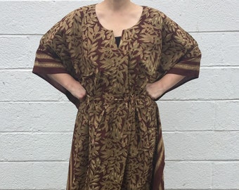 Hand-block Printed Leaf Patterned Cotton Caftan from India