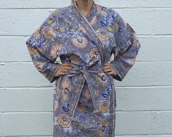 Hand-block Printed Floral Cotton Robe from India