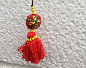 Red Ornament from Thailand with Embroidery and Beads